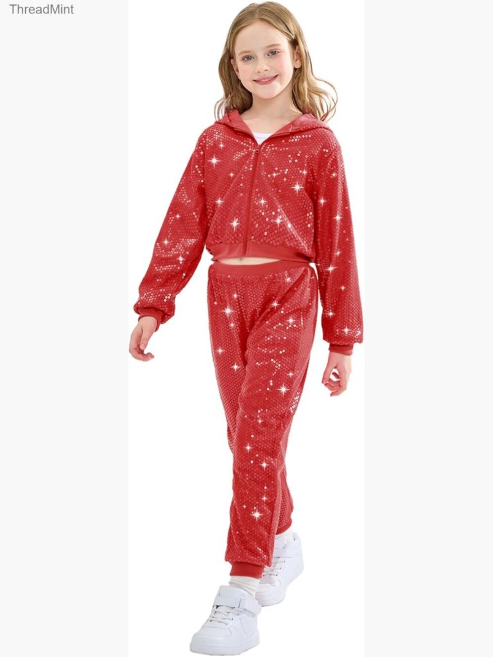 Girls Sequin Dance Jacket & Pants Set, Hip Hop Costume